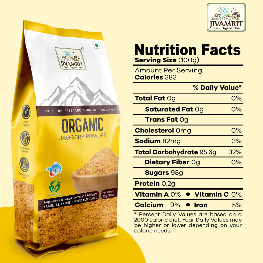 Organic Jaggery Powder 500 Gram - Organic Gud Powder Organic Jaggery Powder 500 Gram - Organic Gud Powder