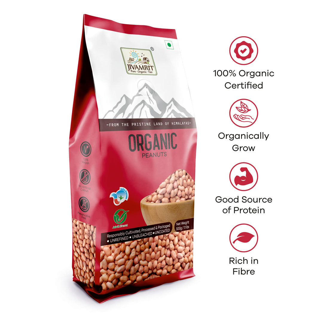 Organic Raw Peanuts 500 Gram - 100% Vegan, Unpolished, Gluten Free and No Pesticides