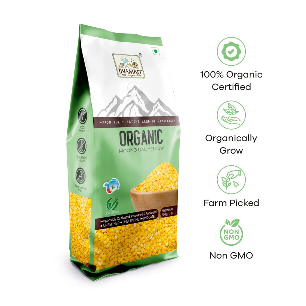 Organic Moong Dal Yellow Split 500 Gram - Organic Healthy Pulses