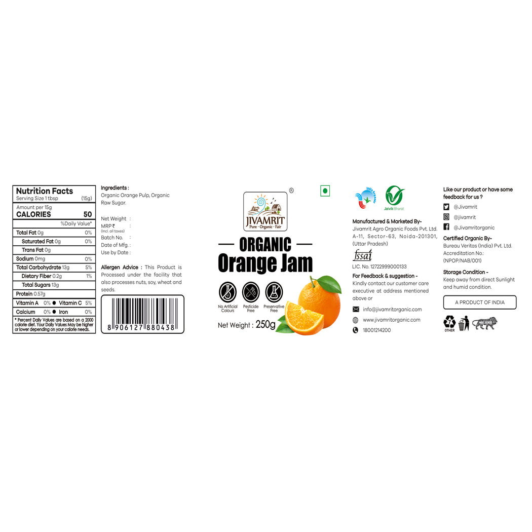 Organic Orange Jam 250g - Organic Healthy Jam